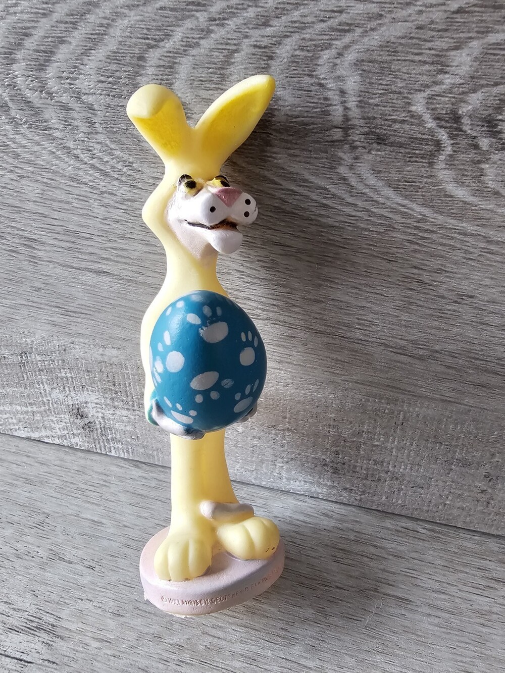 Vintage '93 Bunny Rabbit Egg Figure Soft Plastic Mirisch Geoffrey 4" Cake Topper